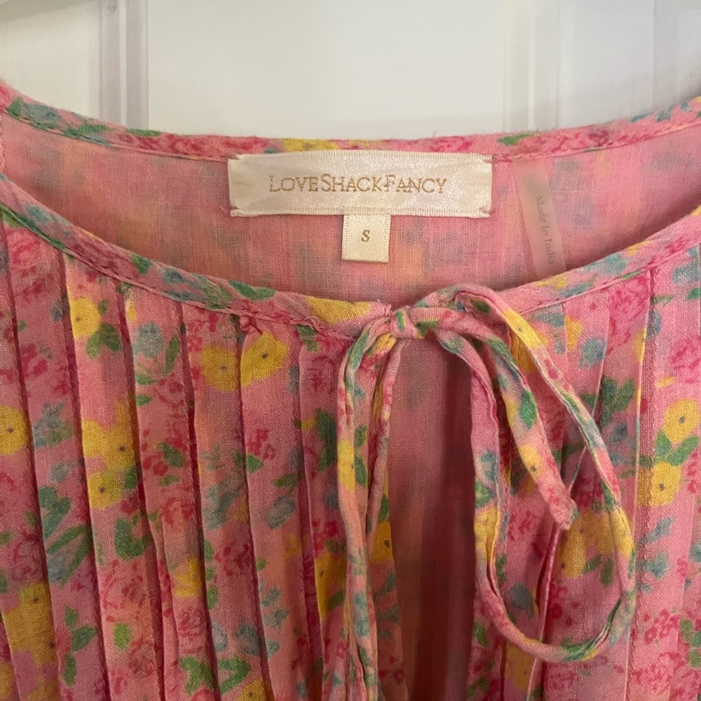 LoveShackFancy Audette Dress Melon Punch Size S Pink Ditsy Floral Spring Easter - Picture 6 of 12